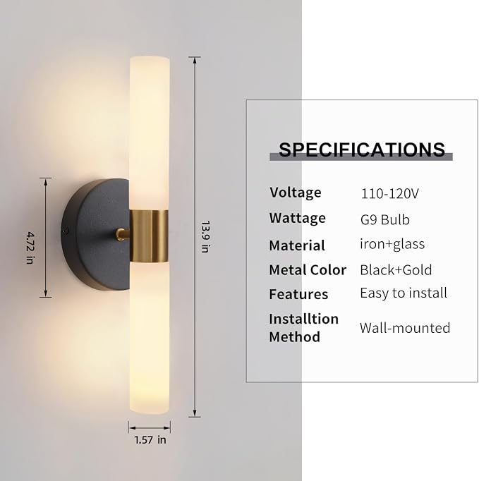Wall Sconces Set of Two Black and Brass Lamp Sconces Lighting - Image 7