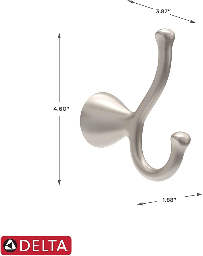 Delta ARV35-DN Arvo Double Towel Hook Bath Hardware Accessory in Brushed Nickel - Image 3