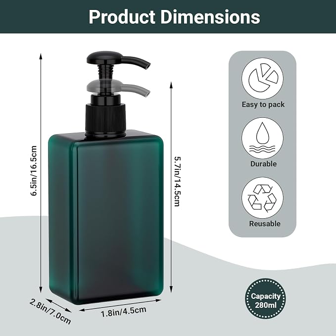 Suream 9.5oz Refillable Pump Press Bottles, Plastic Shampoo and Conditioner - Image 2