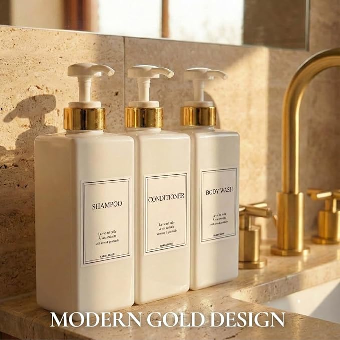 Modern Gold Design Shampoo and Conditioner Dispenser, Large 27oz Shower Soap - Image 2