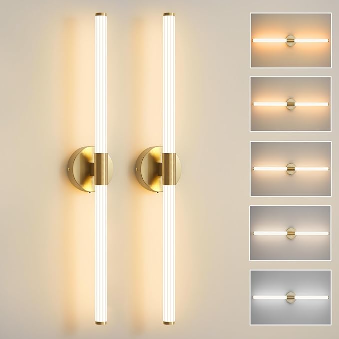 Glod Wall Sconces Set of 2 Hardwired, Dimmable 5CCT LED Bathroom Light Fixtures by Gednbo