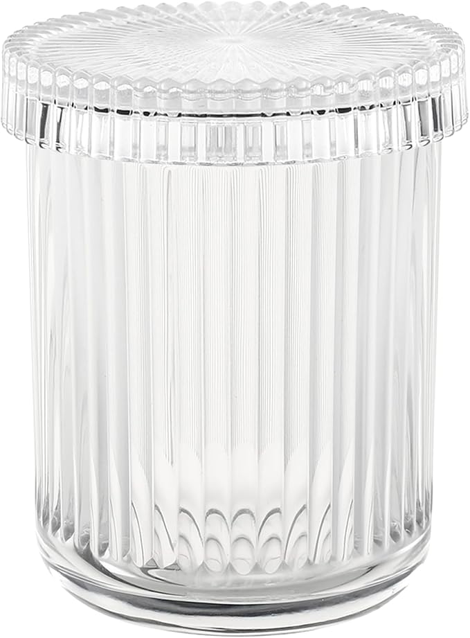 rejomiik Glass Qtip Holder Dispenser, Bathroom Canister Apothecary Jars by rejomiik