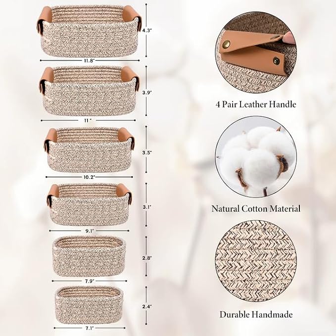 Storage Baskets for Organizing, Small Woven Basket Set of 6-4 Shelf Basket - Image 6