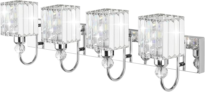 Ralbay Chrome Crystal Vanity Light 4-Lights 31.5'' Modern Bathroom Wall - Image 2