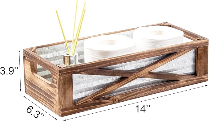 Wooden Toilet Tank Basket, Rustic Bathroom Decor Box, Farmhouse Toilet Paper - Image 5