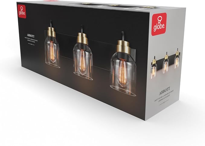 Globe Electric 63000200 22" 3-Light Vanity Light, Matte Black, Matte Brass - Image 9