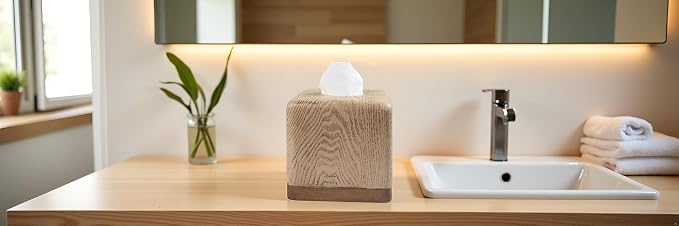 Hymmah Wooden Texture Square Tissue Box Cover Cube Tissue Holder Unique Design - Image 4