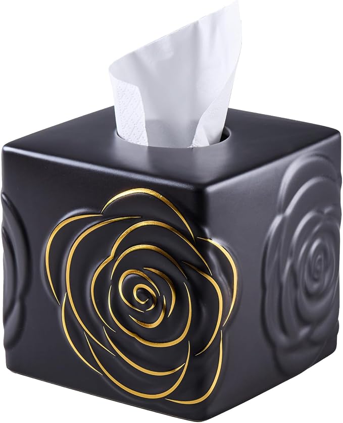 Black Ceramic Cube Tissue Box Cover by EtooCafe