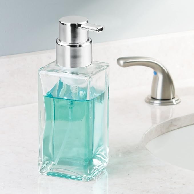 mDesign Glass Refillable Foaming Hand Soap Dispenser Modern Square Pump Bottle - Image 3