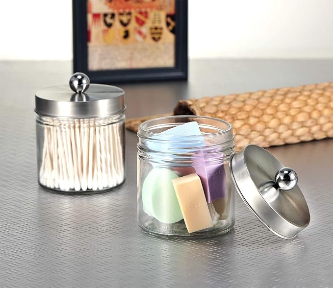 SheeChung 2-Pack Brushed Nickel Mason Jar Qtip Holder - Image 5
