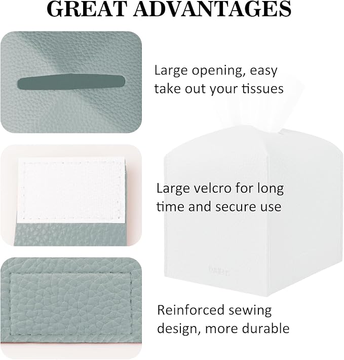 Tissue Box Cover Holder Square Tissue Cube Cover PU Leather Tissue Organizer - Image 4