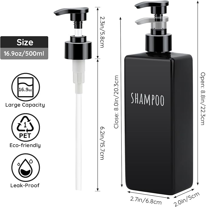 Segbeauty Refillable Shampoo and Conditioner Bottles Set, 6 Pack Empty Plastic - Image 3