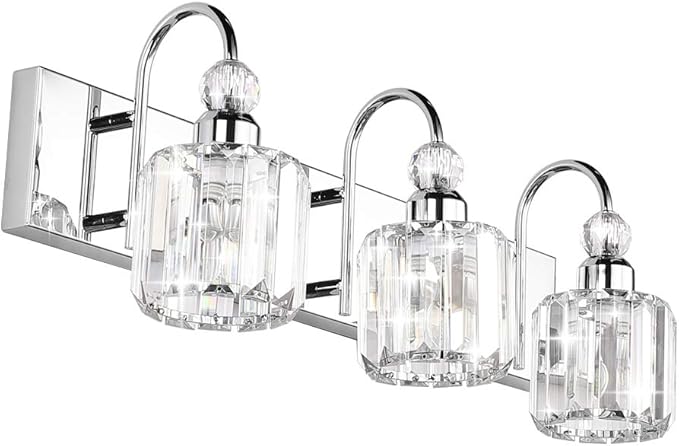 Ralbay Modern LED Crystal Bathroom Vanity Lights 3-Lights Stainless Steel by RalbayLighting