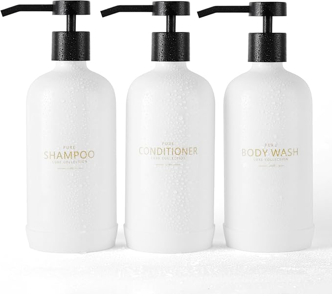 Shampoo and Conditioner Dispenser Set of 3, Refillable 21oz Shampoo Bottles by Janxinmakeyouloveyourhome