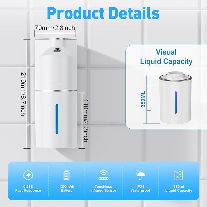 Automatic Soap Dispenser, Touchless Hand Wall Mount Rechargeable 3 Gear - Image 3