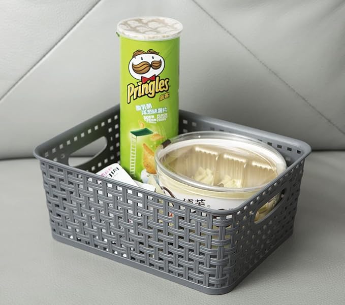Grey Plastic Woven Storage Basket - Image 5