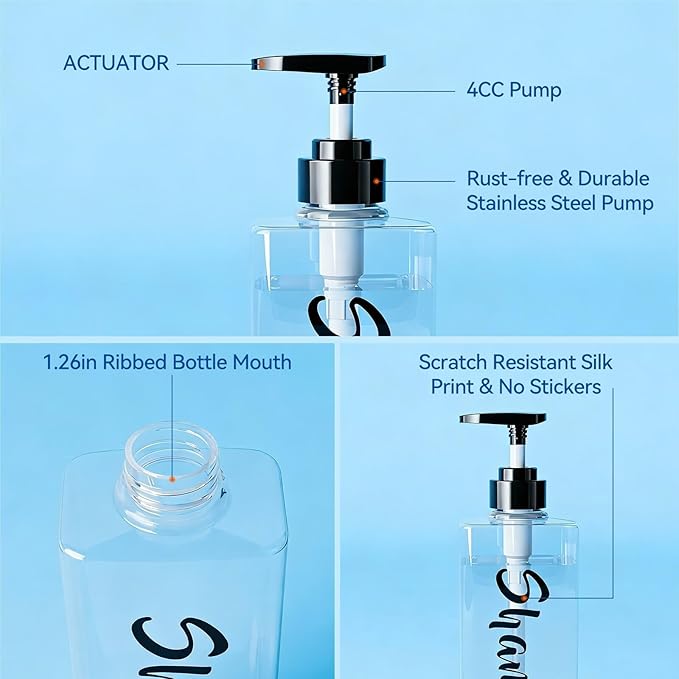 16.9oz Clear Shampoo and Conditioner Dispenser Set of 3, Refillable Empty - Image 5