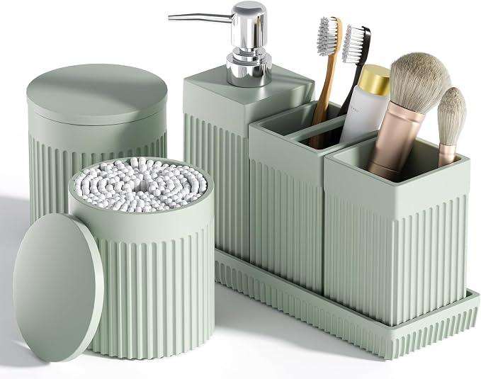 Bathroom Accessories Set, 6-Piece Resin Green Bathroom Set by LetUsMakeHomeYourFavoriteDestination