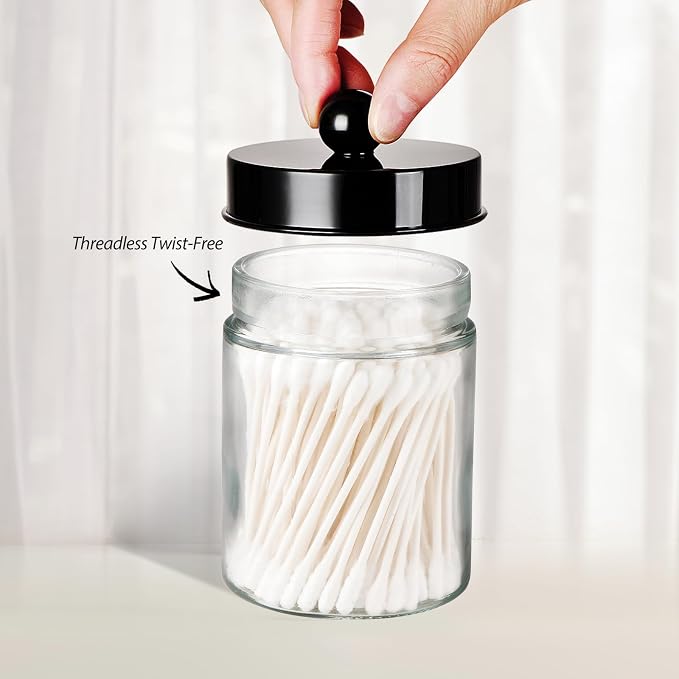 3PC Farmhouse Decor Qtip Holder Apothecary Jars Bathroom Vanity Storage - Image 5