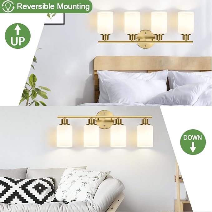 4-Light Bathroom Light Fixtures, Brushed Gold Modern Vanity Lights - Image 8