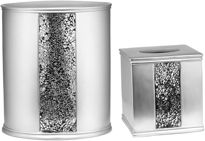 Zahari Home 2pc Sinatra Silver Modern Bath Accessories Set Waste Basket & by ZahariHome