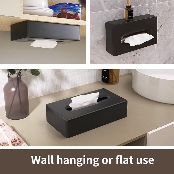 Tissue Box Cover, Rectangular Black Wall Mounted Facial Paper Holder Dispenser - Image 6