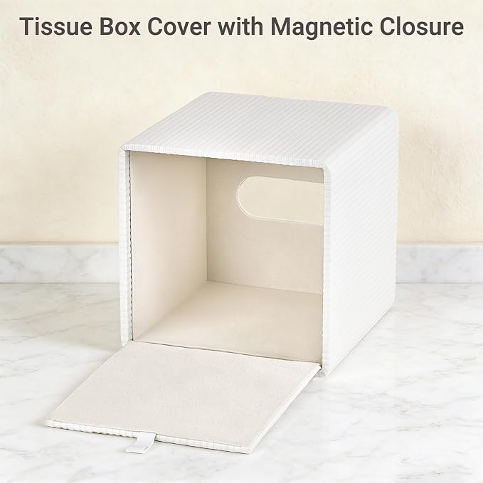 Mkono Tissue Box Cover PU Leather Square Tissue Box Holder - Image 6