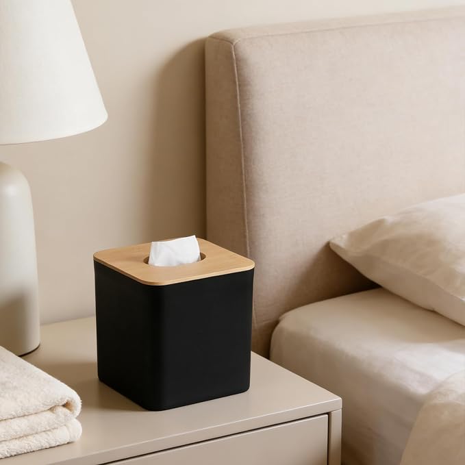 Black Tissue Box Cover, Square Tissue Box Holder - Image 2