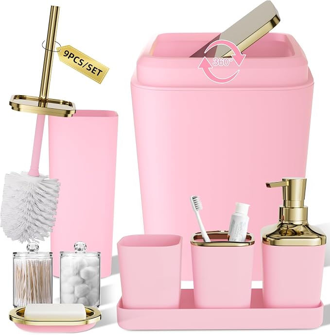 Pink Bathroom Accessories Set, Soap Dispenser, Soap Dish, Toothbrush Holder and by BetterbathroomwithXLHOME