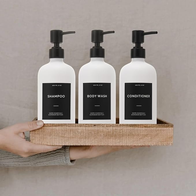 HOMCDALY Shampoo and Conditioner Dispenser, 21oz 3-Pack Refillable Shampoo and - Image 7