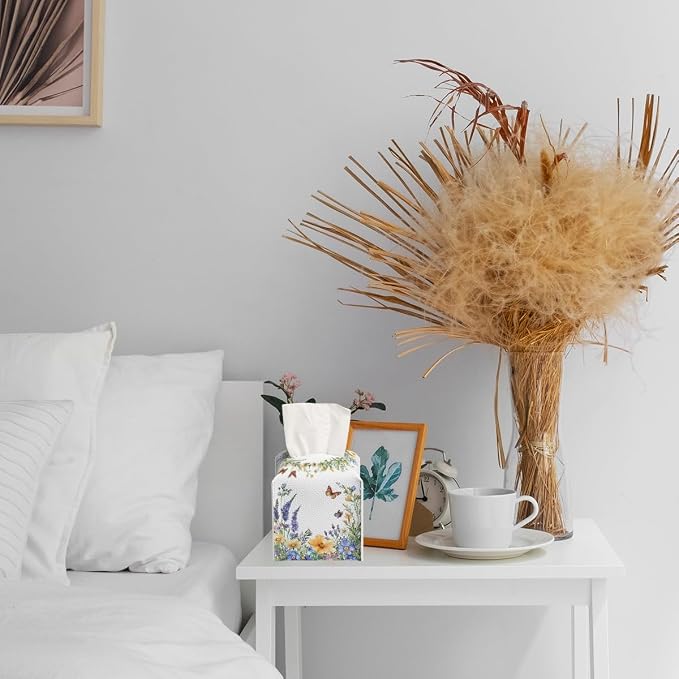 Wildflower Tissue Box Cover Colorful Spring Butterfly Garden Leather Tissue Box - Image 7