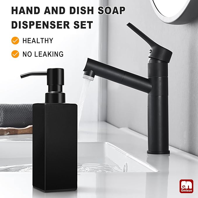 GMISUN Black Soap Dispenser Bathroom, Glass Hand Soap Dispenser - Image 5
