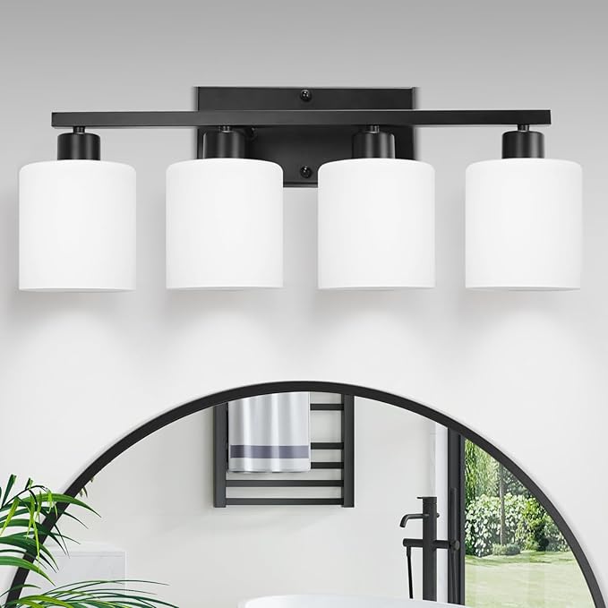 CANMEIJIA 4-Light Bathroom Vanity Light Fixtures, Matte Black Vanity Wall by CANMEIJIALighting