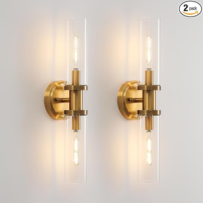 Wall Sconces Set of Two Brushed Brass Gold Sconces Lighting by KUZZULL