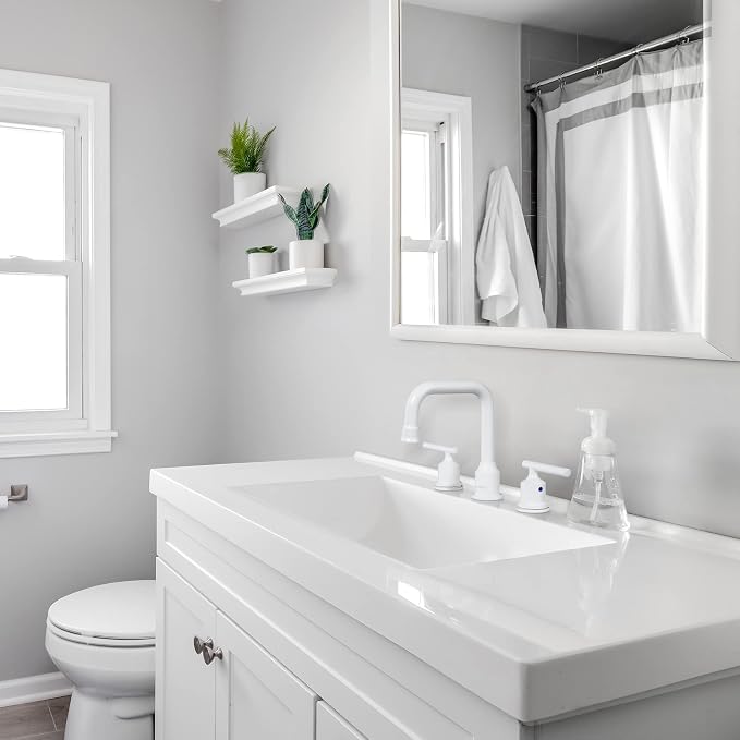 WOWOW 3 Hole Bathroom Faucet White Bathroom Sink Faucet 2 Handle Vanity Tap - Image 2