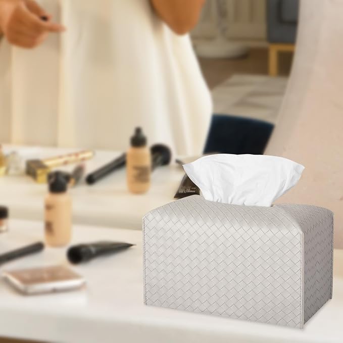Tissue Box Cover PU Leather Tissue Holder Square Facial Tissue Case Facial - Image 3