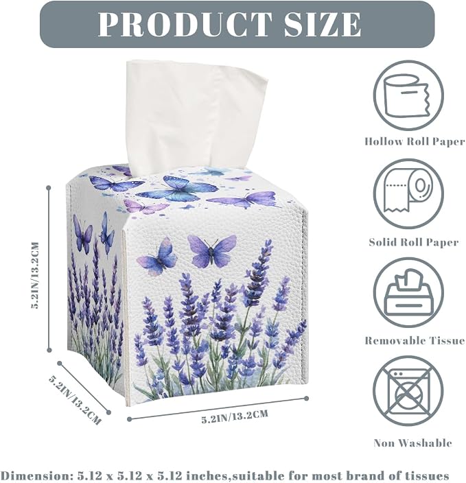 Butterfly Tissue Box Cover Purple Lavender Blossoms French Garden Leather - Image 3