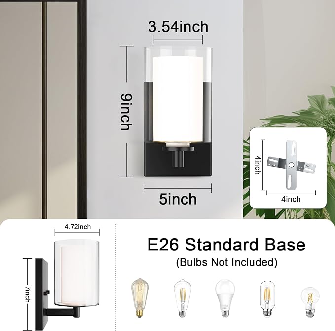 Wall Sconces Set of Two: Bathroom Sconce of 2, E26 Base Hardwired Farmhouse - Image 6