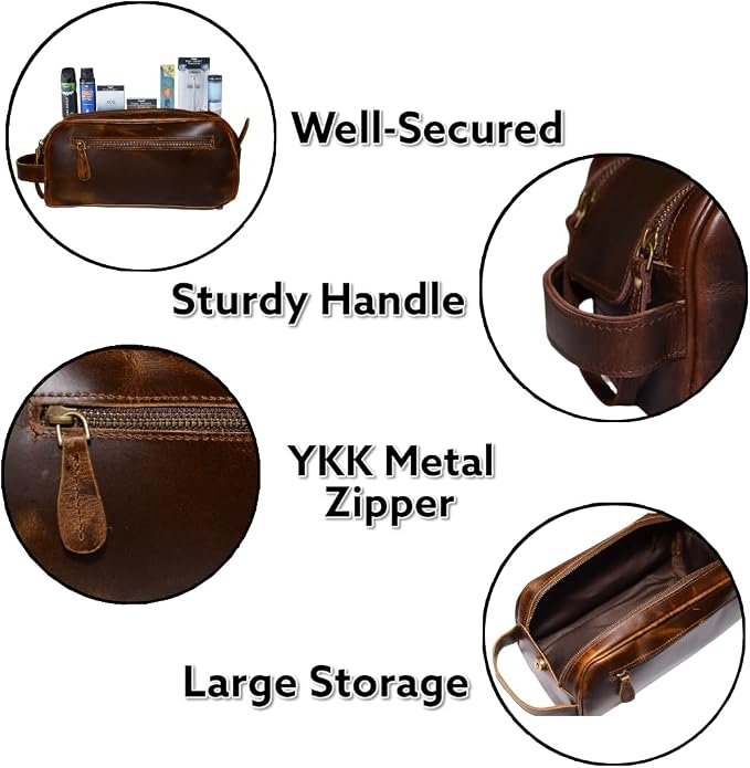 Leather Toiletry Bag Travel Pouch Unisex Kit - Image 5