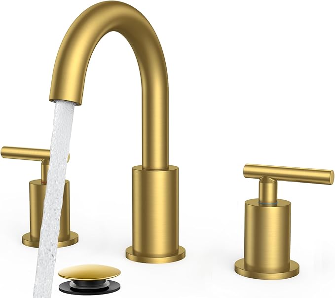 FORIOUS Brushed Gold Bathroom Faucet 3 Hole, 2 Handle 8 Inch Widespread Gold by FORIOUS