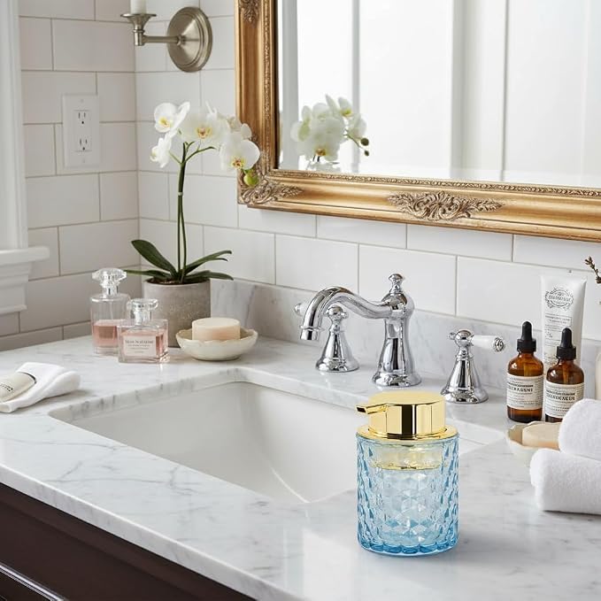 Blue Glass Foaming Soap Dispenser, Bathroom Refillable 10 Oz Foam Hand Soap - Image 8