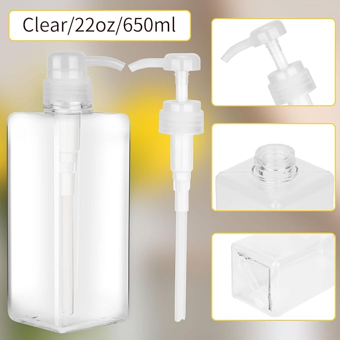 Pump Bottle Dispenser 22oz/650ml Jansburg 2Pack Refillable Square Plastic - Image 2