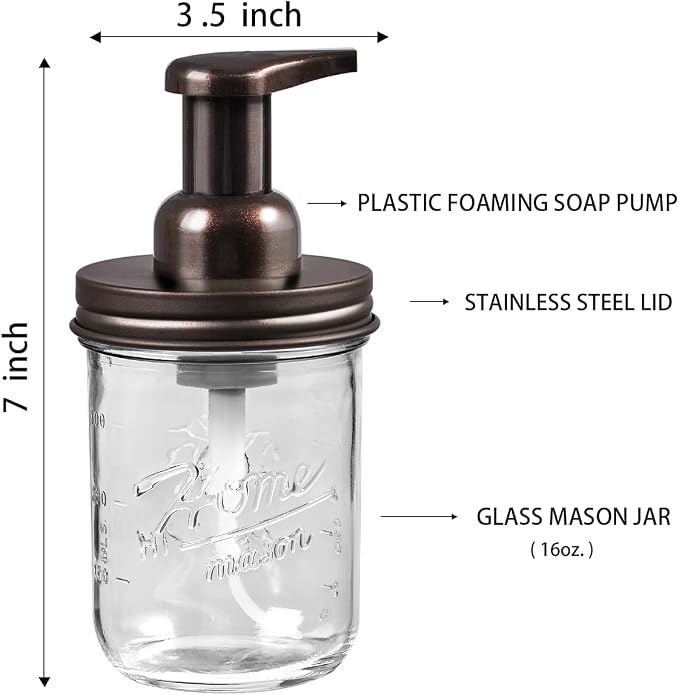 SheeChung Mason Jar Foaming Soap Dispenser, Glass Foaming Hand Soap Dispensers - Image 5