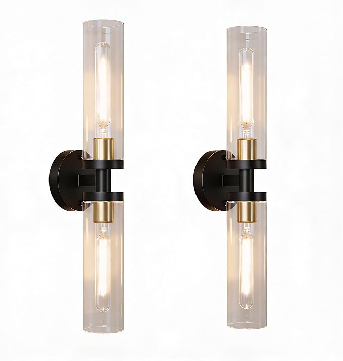 Black and Gold Wall Sconces Set of 2, Hardwired Bathroom Light Fixtures - Image 8