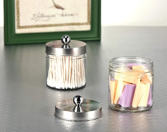 SheeChung 2-Pack Brushed Nickel Mason Jar Qtip Holder - Image 6