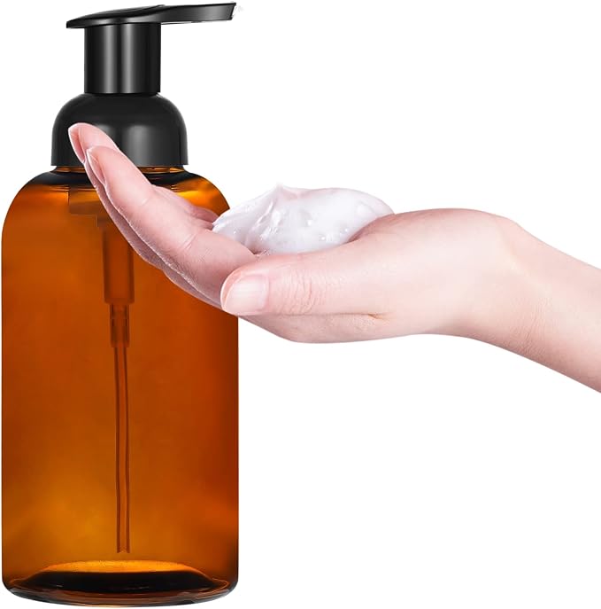 2 Pack Amber Glass Jar Soap Dispenser - Image 2