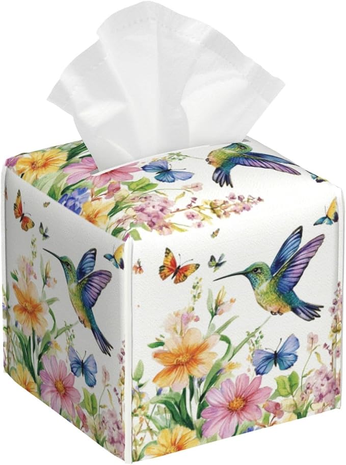 Spring Floral Hummingbird Tissue Box Cover Wild Flowers Florals Butterfly by HOYYU