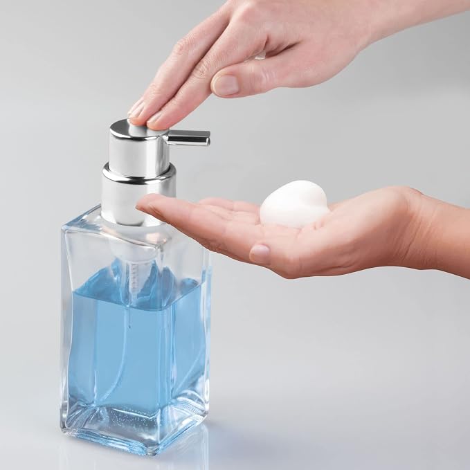 mDesign Glass Refillable Foaming Hand Soap Dispenser Modern Square Pump Bottle - Image 5
