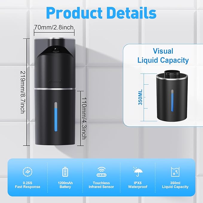 Automatic Soap Dispenser, Touchless Hand Wall Mount Rechargeable 3 Gear - Image 3