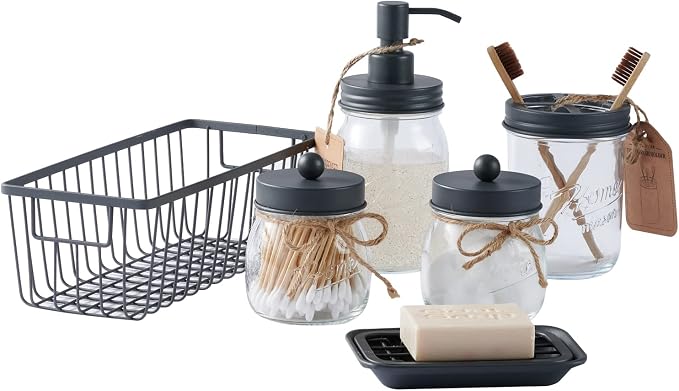 SheeChung 6Pcs Mason Jars Bathroom Accessories Set - Image 2